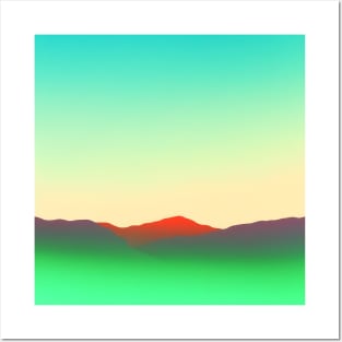 Abstract Neon Green Desert Landscape Sunrise Posters and Art